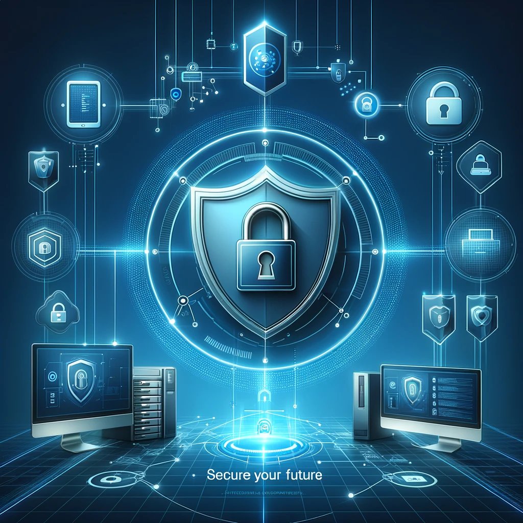 DALL·E 2024-05-21 14.12.35 - A modern, sleek illustration representing information security. The image should include elements such as a shield with a lock symbol, a network of co